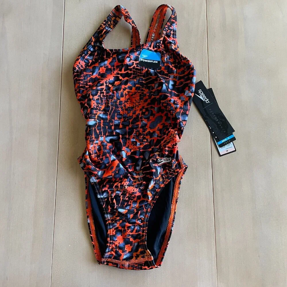 NEW Speedo PowerFlex Shatter Skin Super‎ Pro Back Race Swimsuit, Vibrant Orange